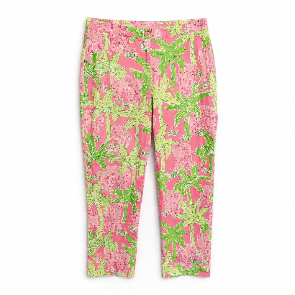 Lilly Pulitzer Capri Womens 2 Pink Elephant Tropical Print Vacation Resortwear